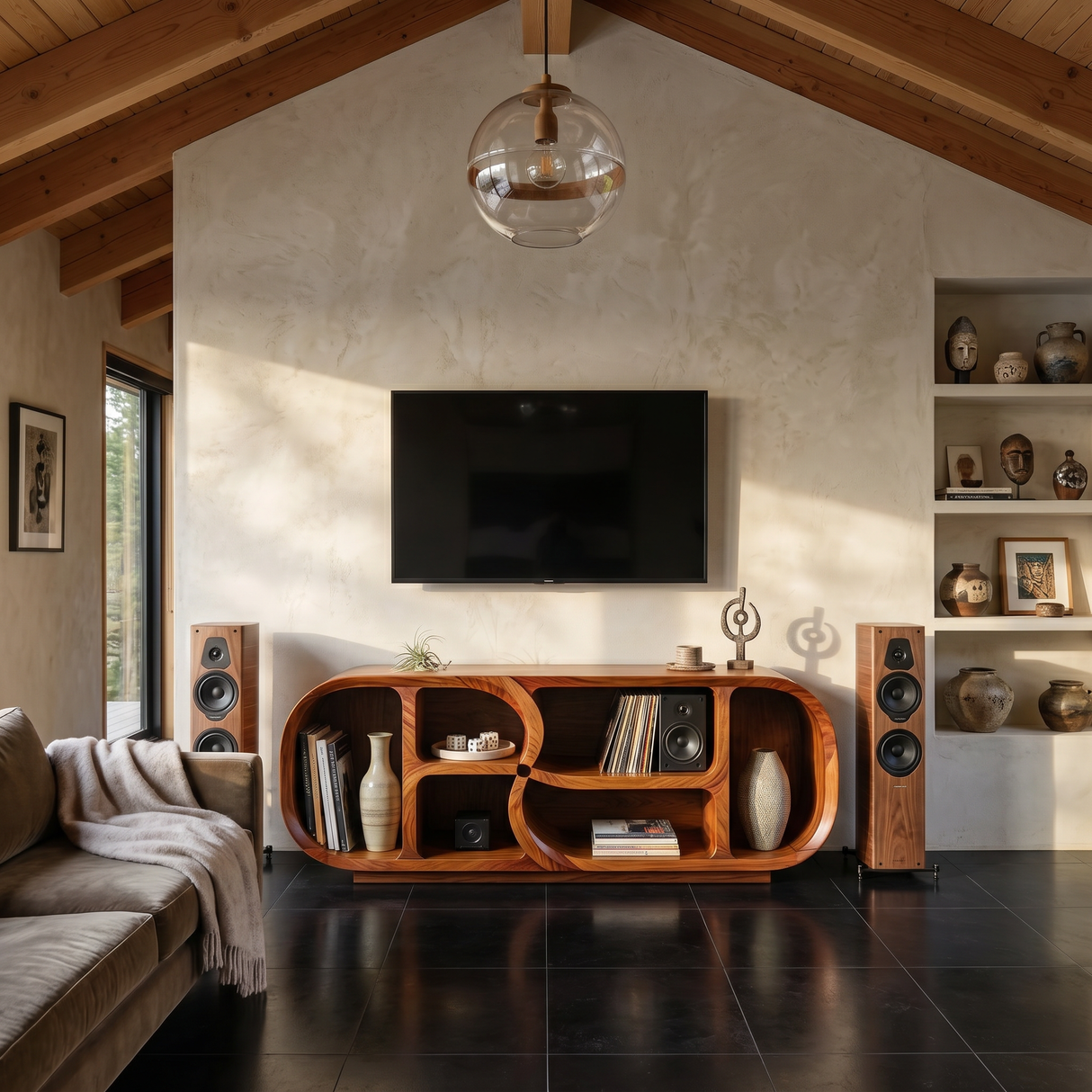 Modern Curved TV Stand For Open Living Interior
