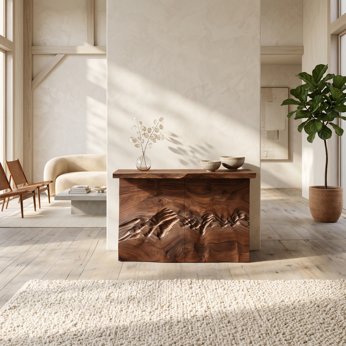 Minimalist Textured Edge Console Table For Studio Interior Design
