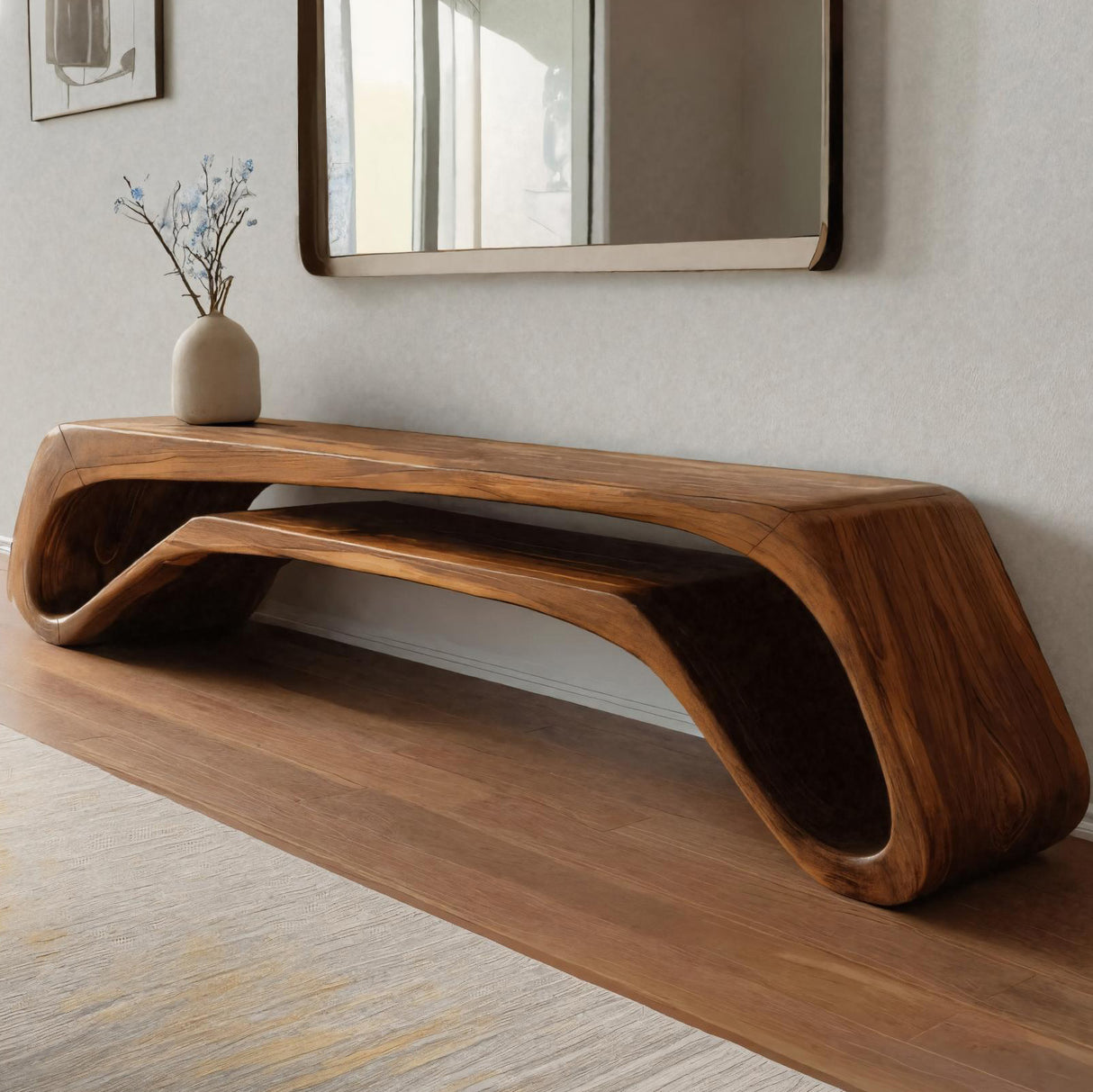 Modern Curved Bench For Entryway Or Living Room Decor
