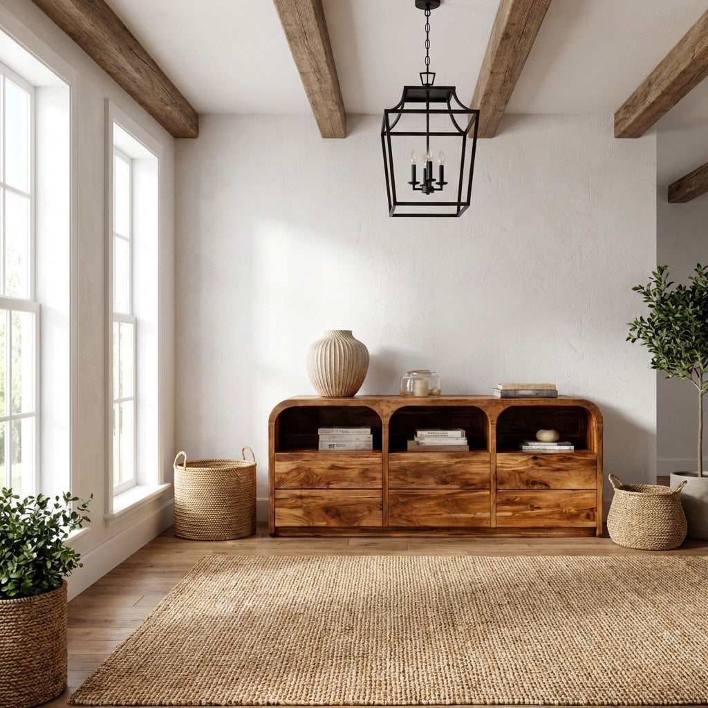 Contemporary Wood Sideboard With 3 Compartments For Home Storage