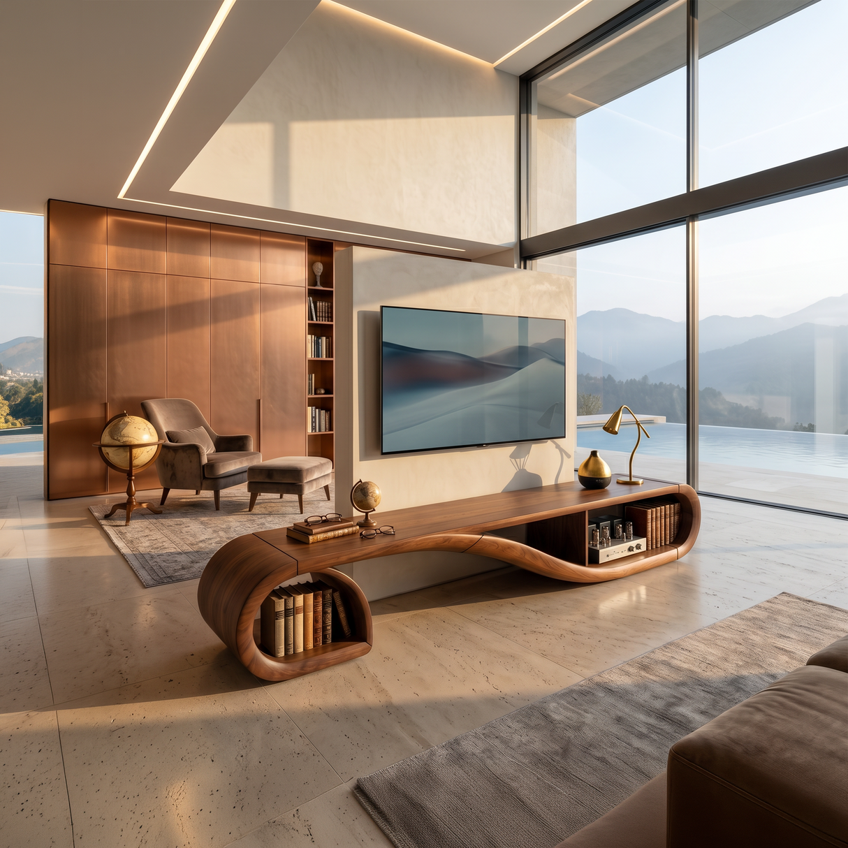 Scandinavian Sculptural TV Console For Resort Interior Space