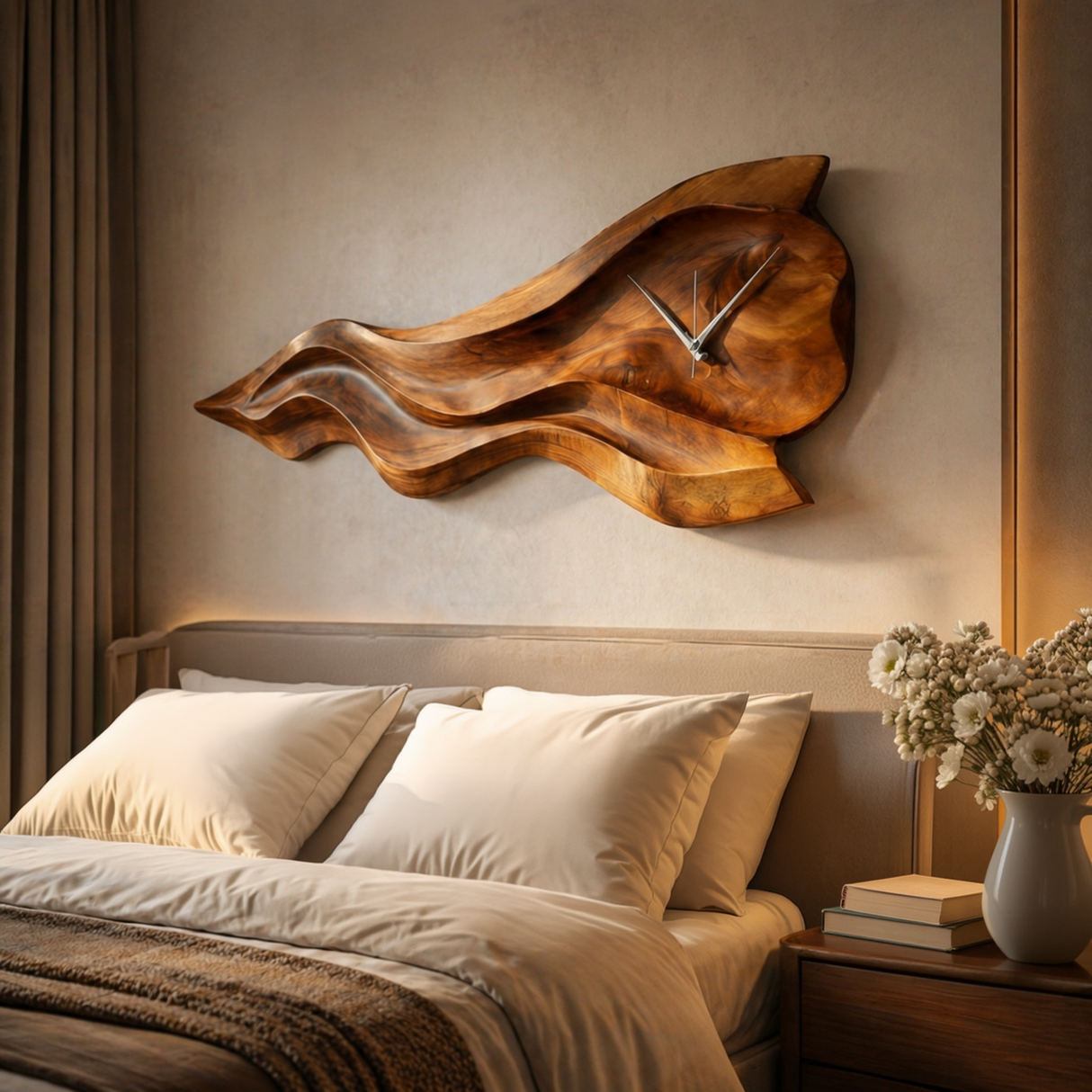 Luxury Sculptural Wooden Wall Clock For Statement Living Room