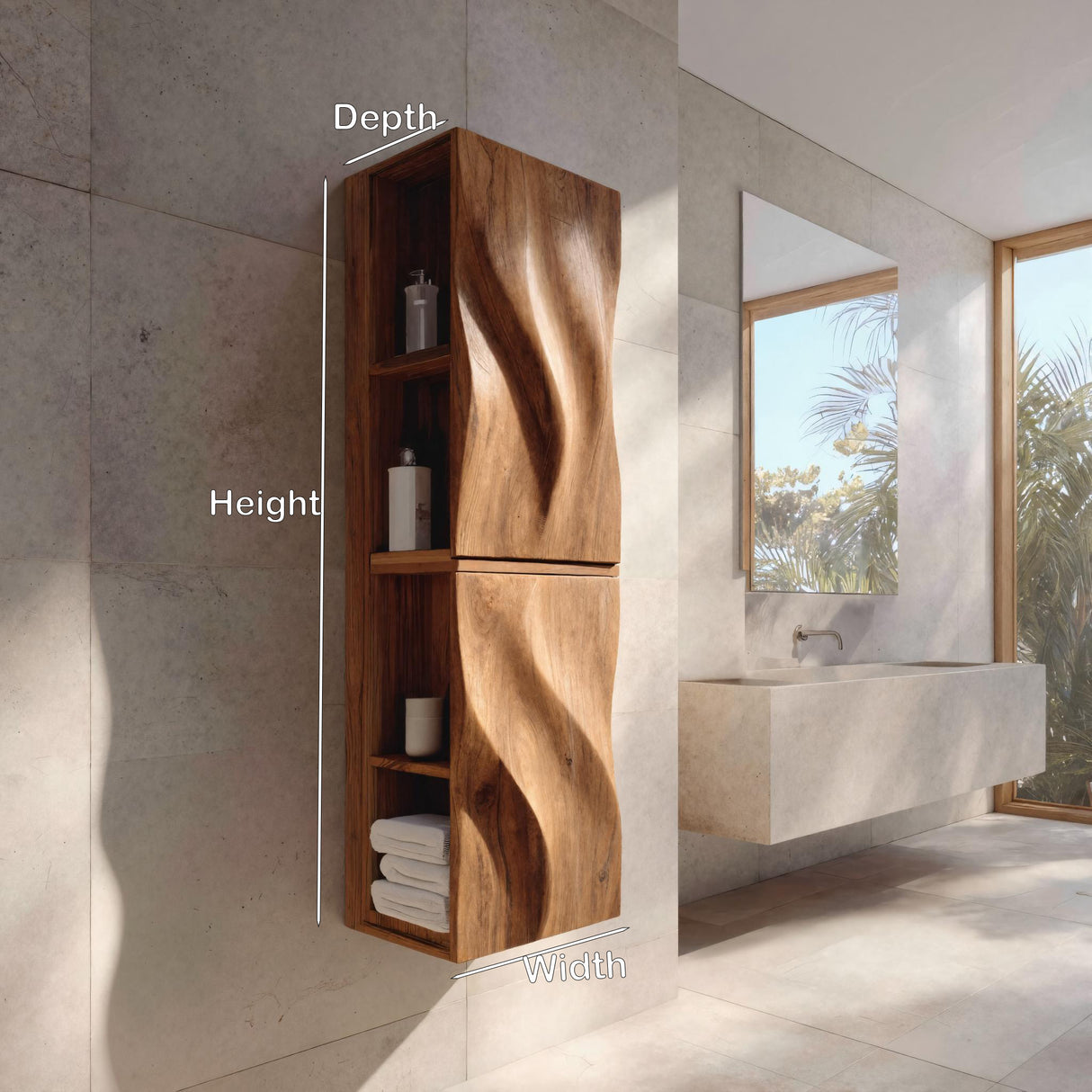 Luxury Bathroom Cabinet Wave Carved Doors For Bathroom