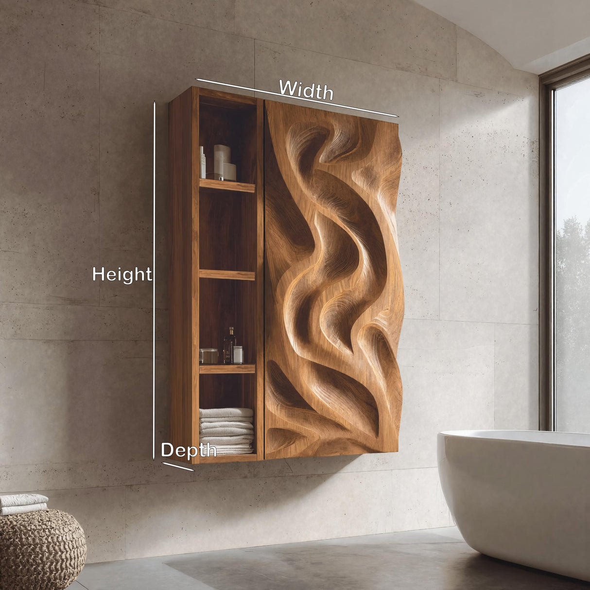 Hand-Carved Bathroom Cabinet Wave Door Design For Bathroom