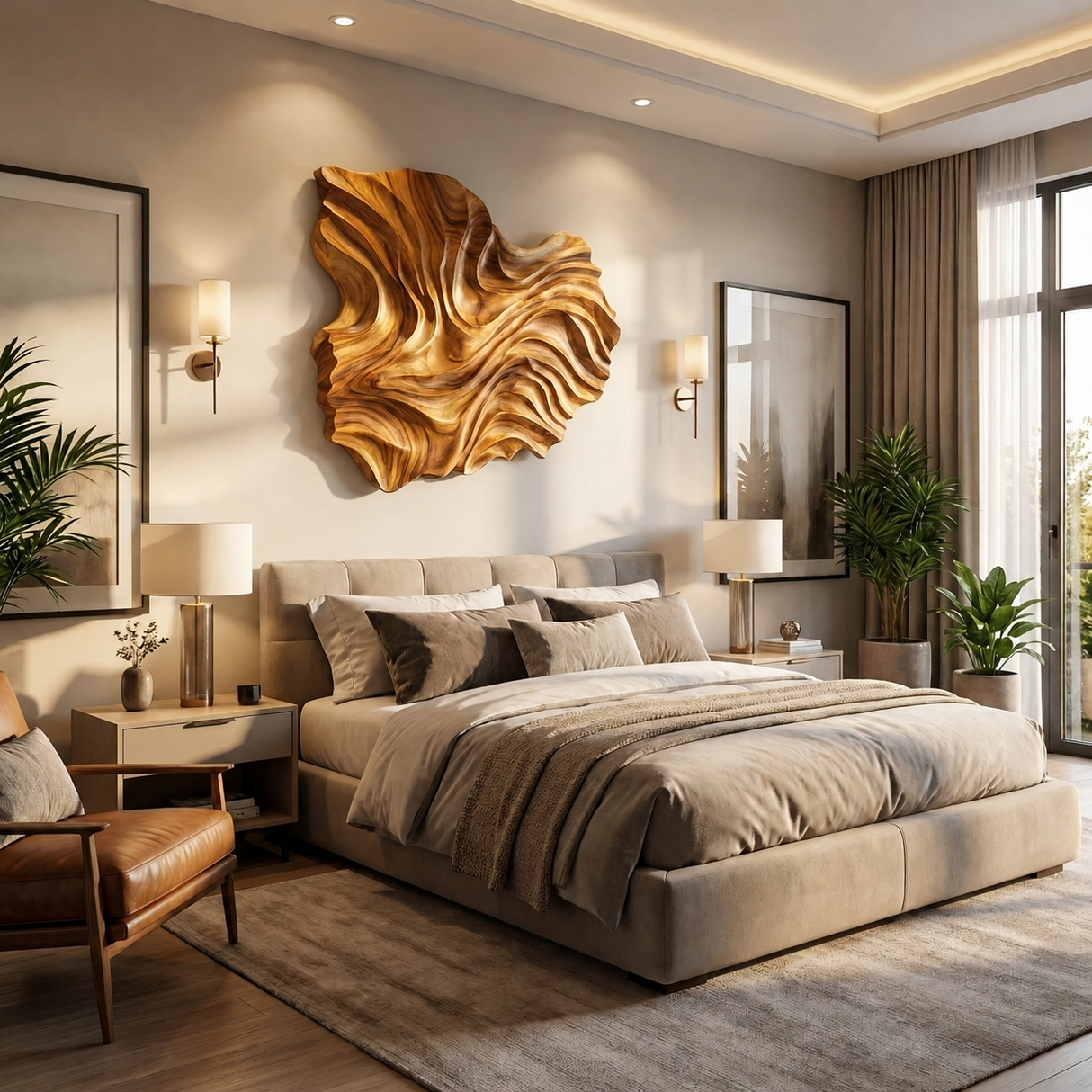 Handcrafted Wooden Wave Wall Art For Contemporary Bedroom Wall