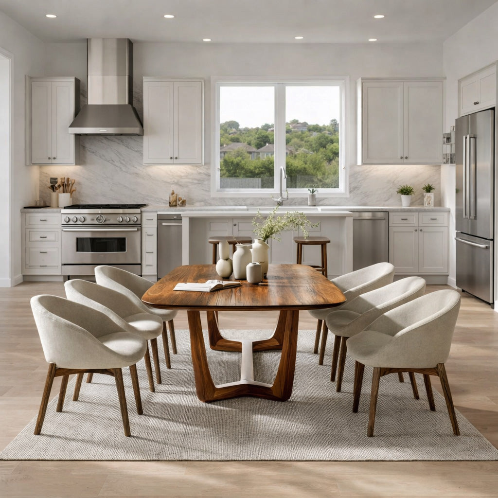 Organic Modern Dining Table With Curved Base For Dining Room