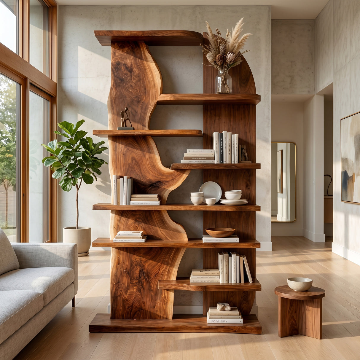 Minimalist Natural Wood Standing Shelf For Home Corner