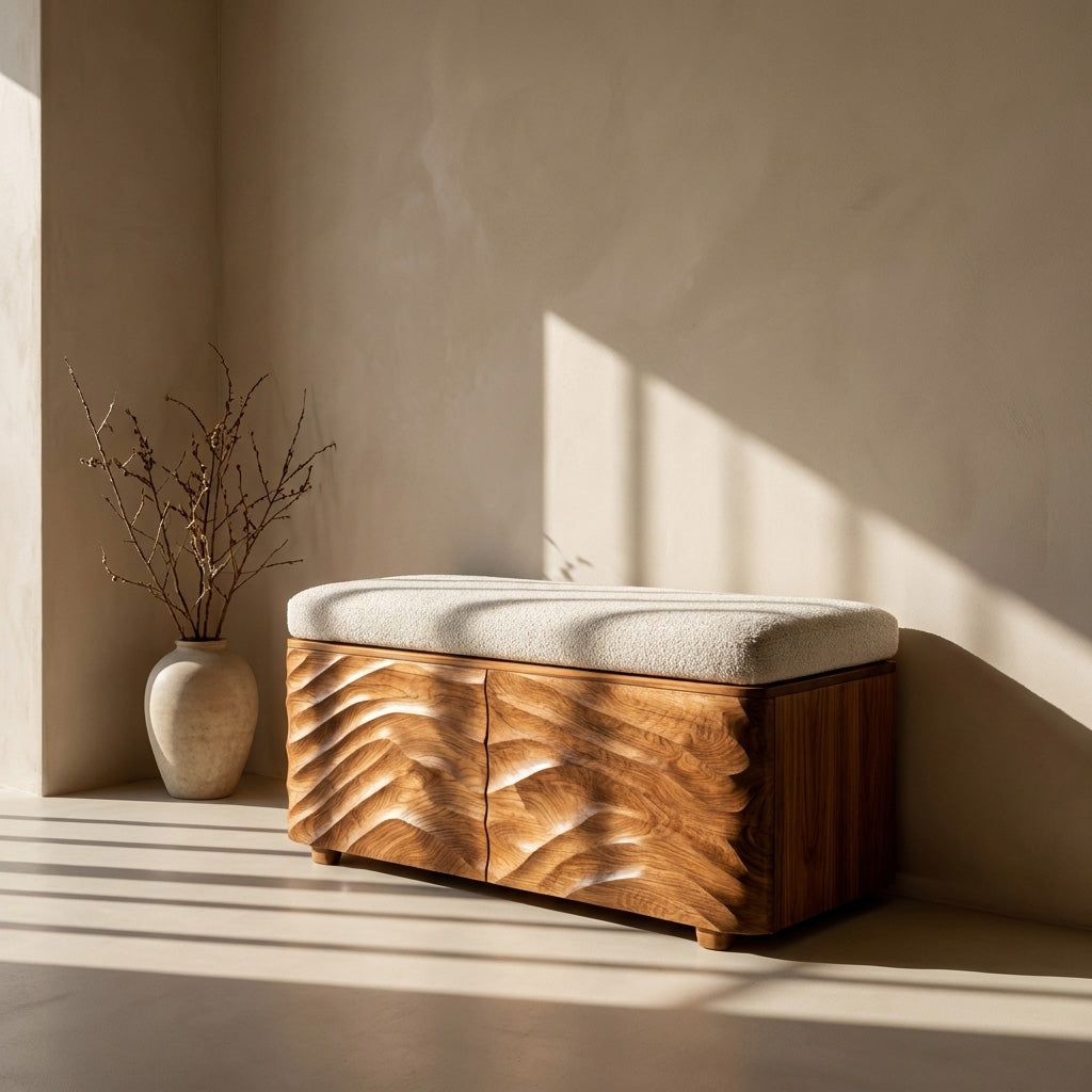 Minimal Wooden Storage Bench For Bedroom Foot Area