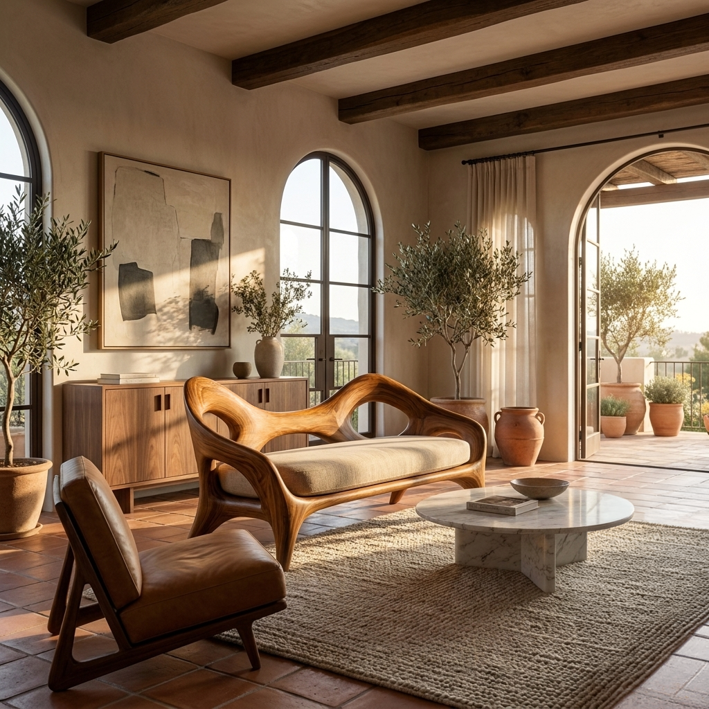 Organic Sculptural Natural Wood Sofa For Statement Hallway