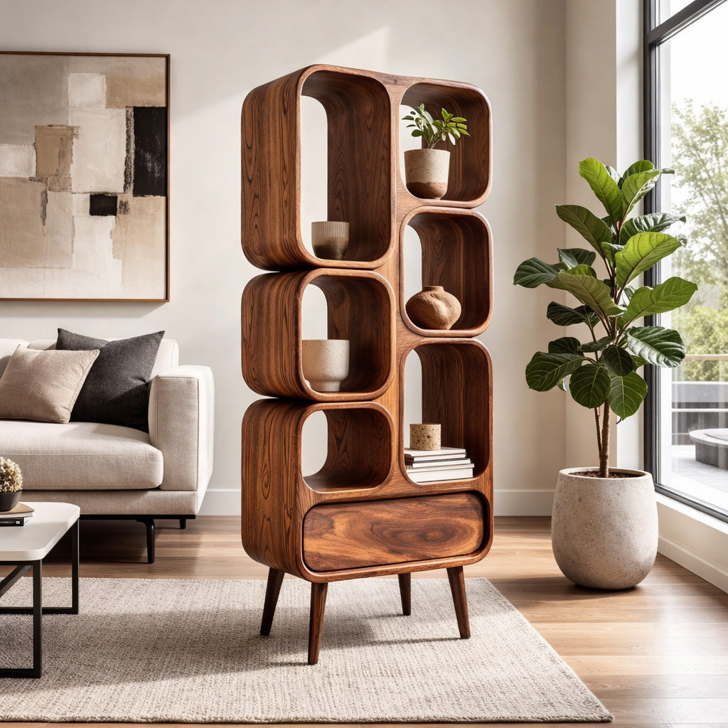 Minimalist Wooden Bookshelf For Contemporary Living Room