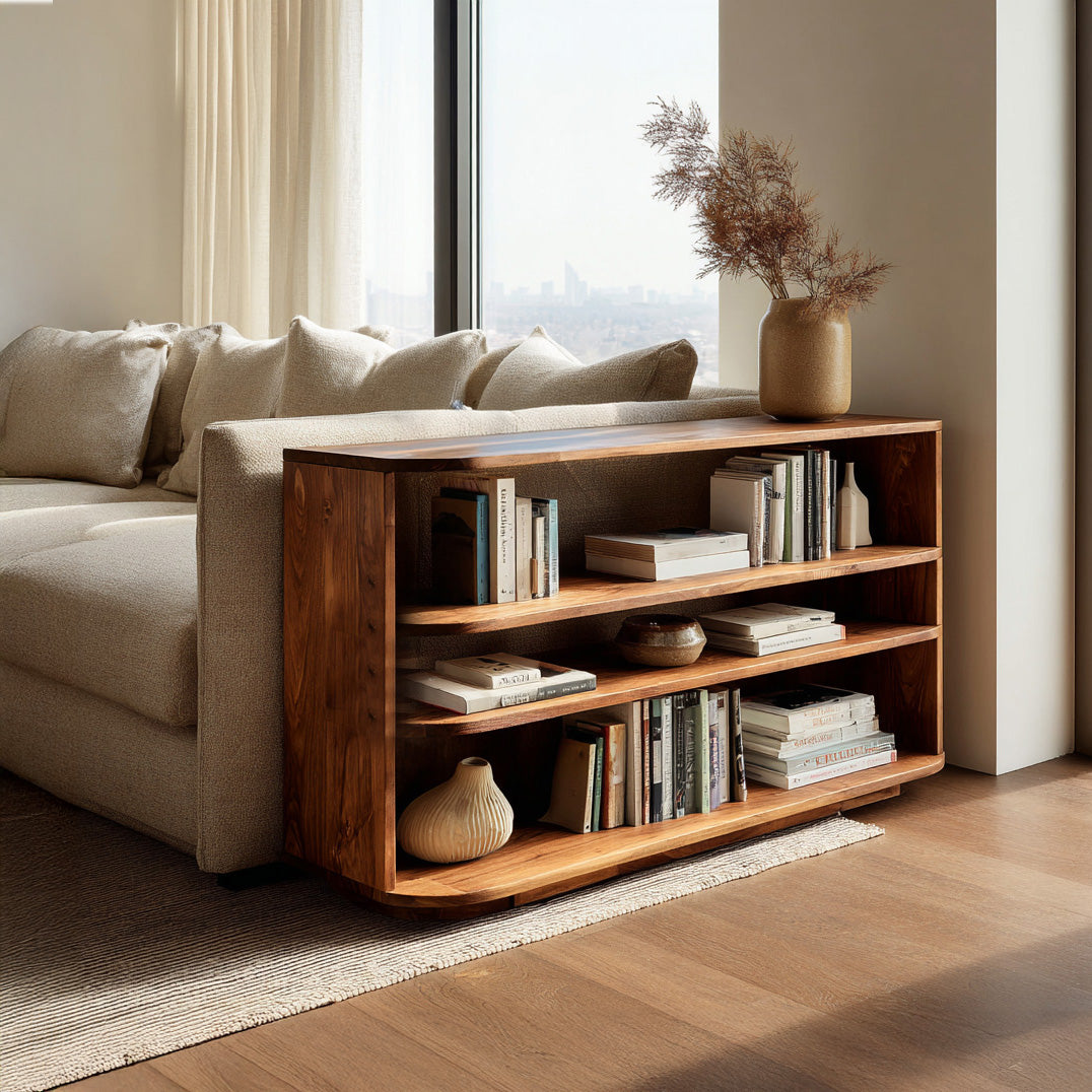 Minimal Natural Wood Console Table For Living Room Storage