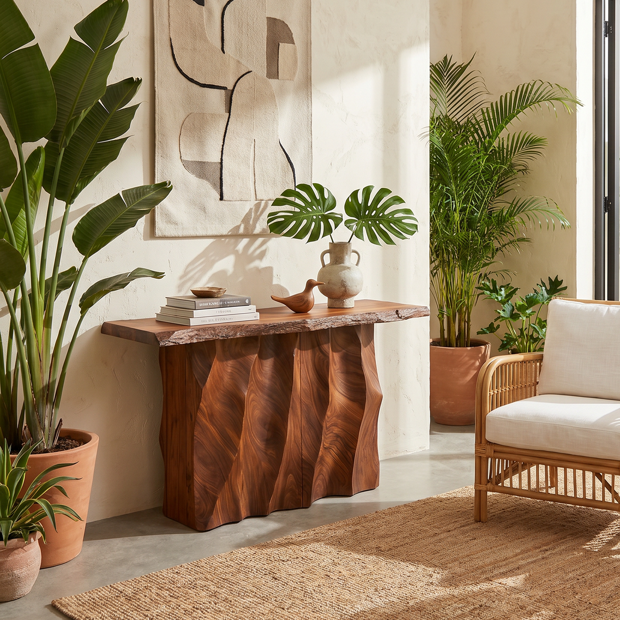 Mid Century Carved Accent Table For Lounge Interior Area
