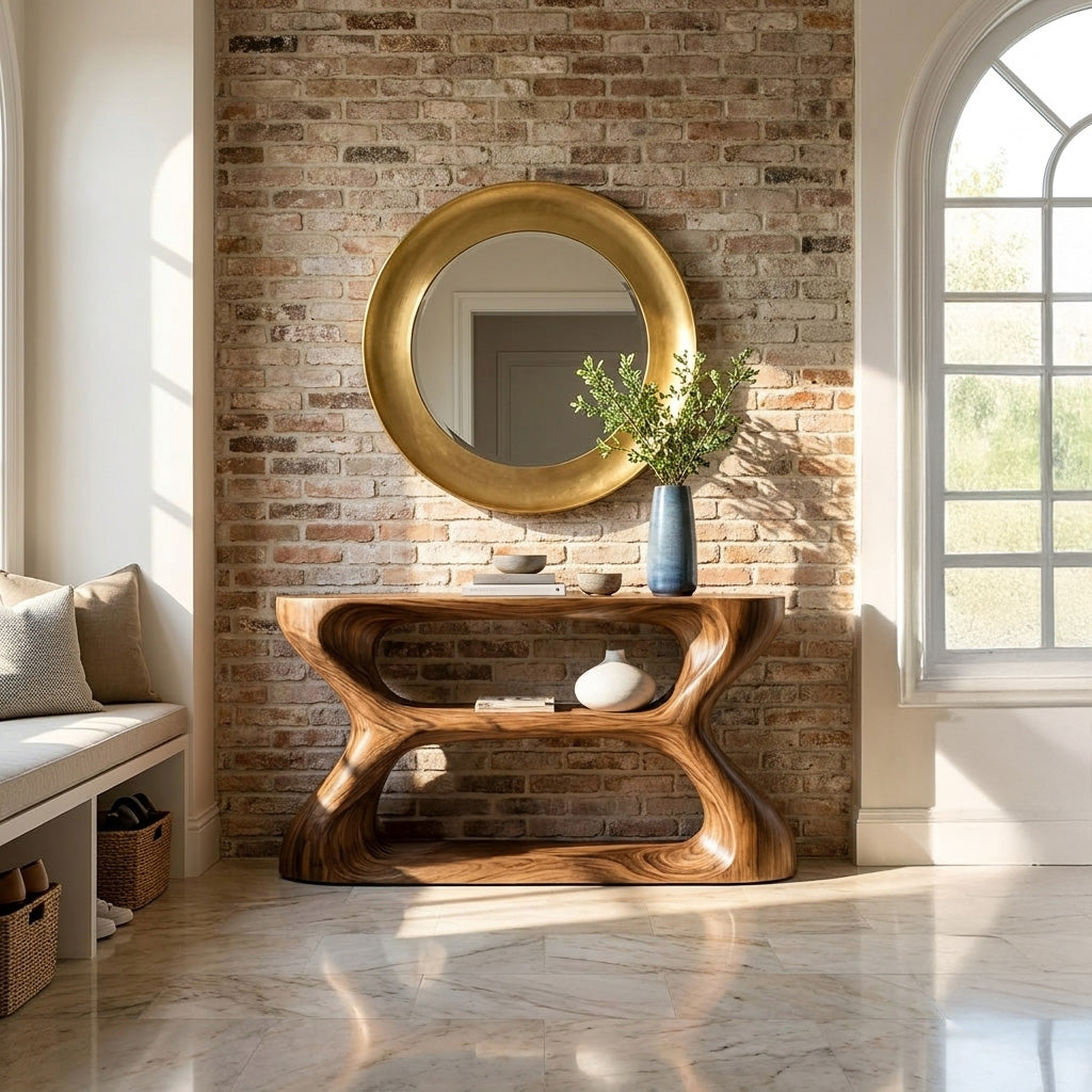 Organic Style Natural Wood Console Table For Living Room