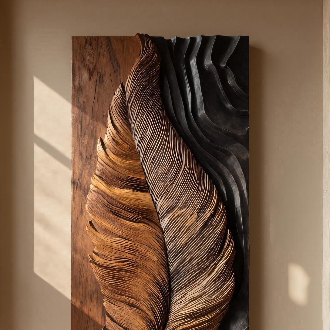 Luxury Wooden Feather Wall Art For Living Room