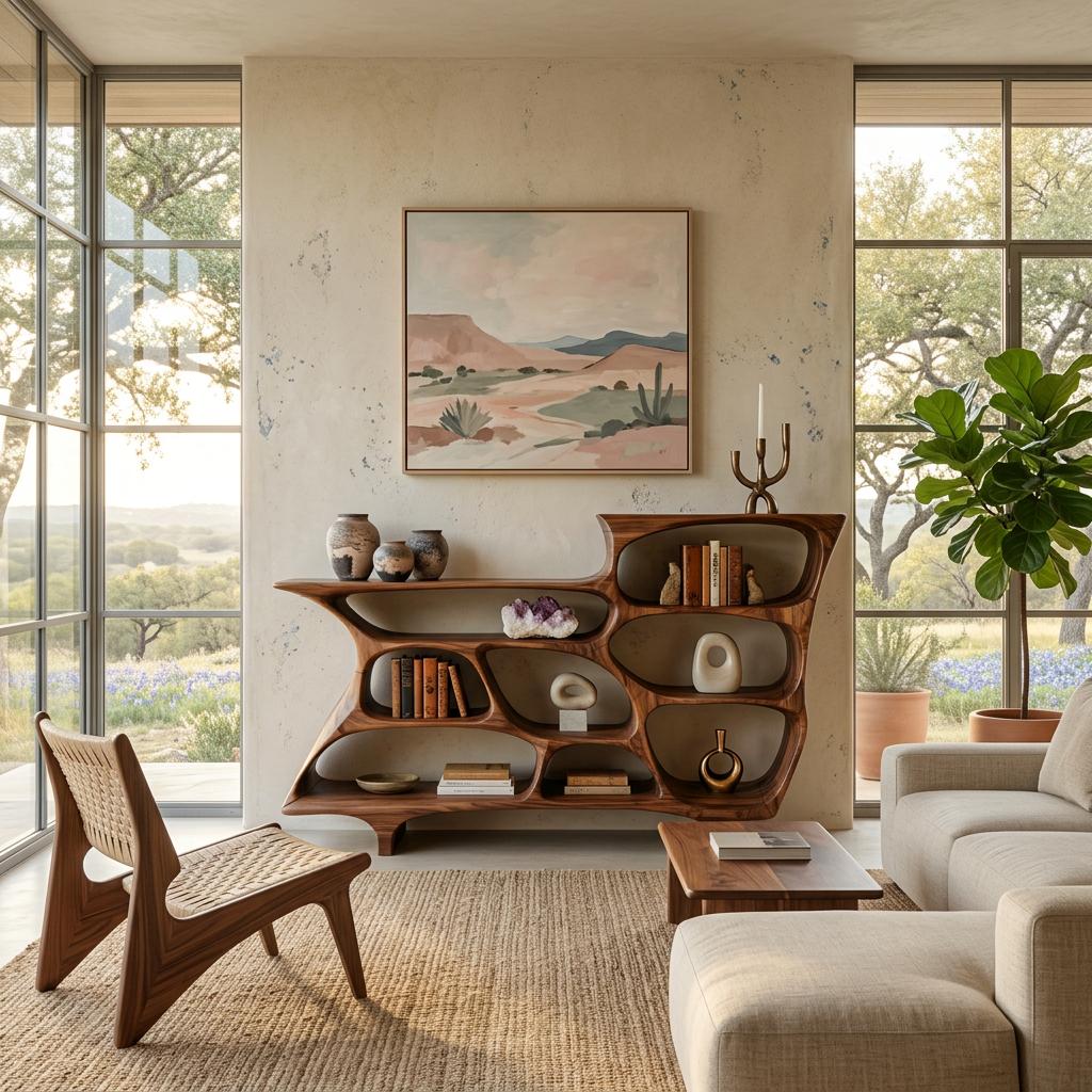 Contemporary Organic Bookshelf With Open Shelves For Living Room Or Office