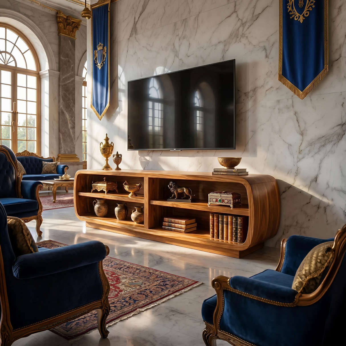 Mid Century Sculpted TV Cabinet For Living Room