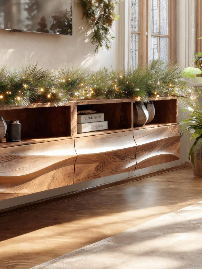 Floating Wave-Pattern TV Console For Holiday Decor