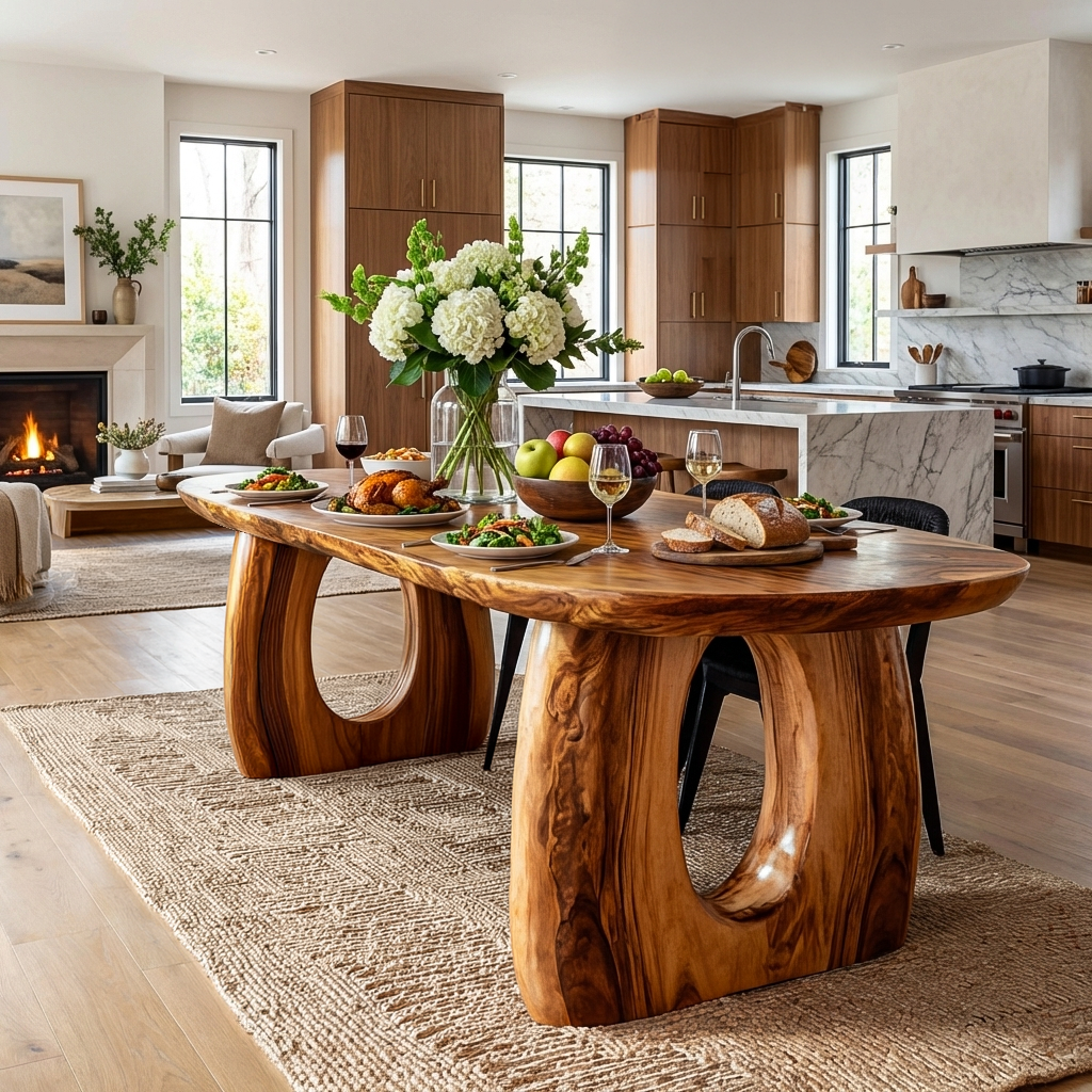 Mid Century Wooden Dining Table With Sculptural Form For Home