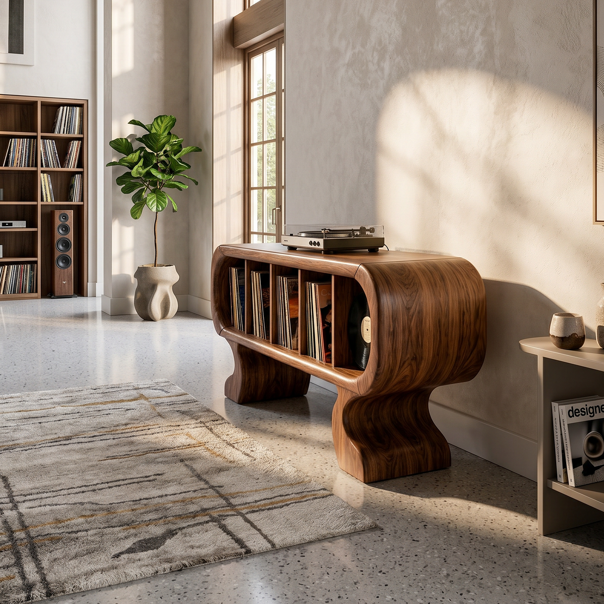 Contemporary Curved Record Player Stand Luxury Suite