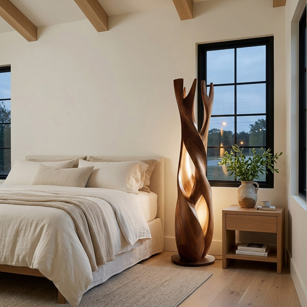 Statement Wooden Sculpture Lamp For Luxury Home