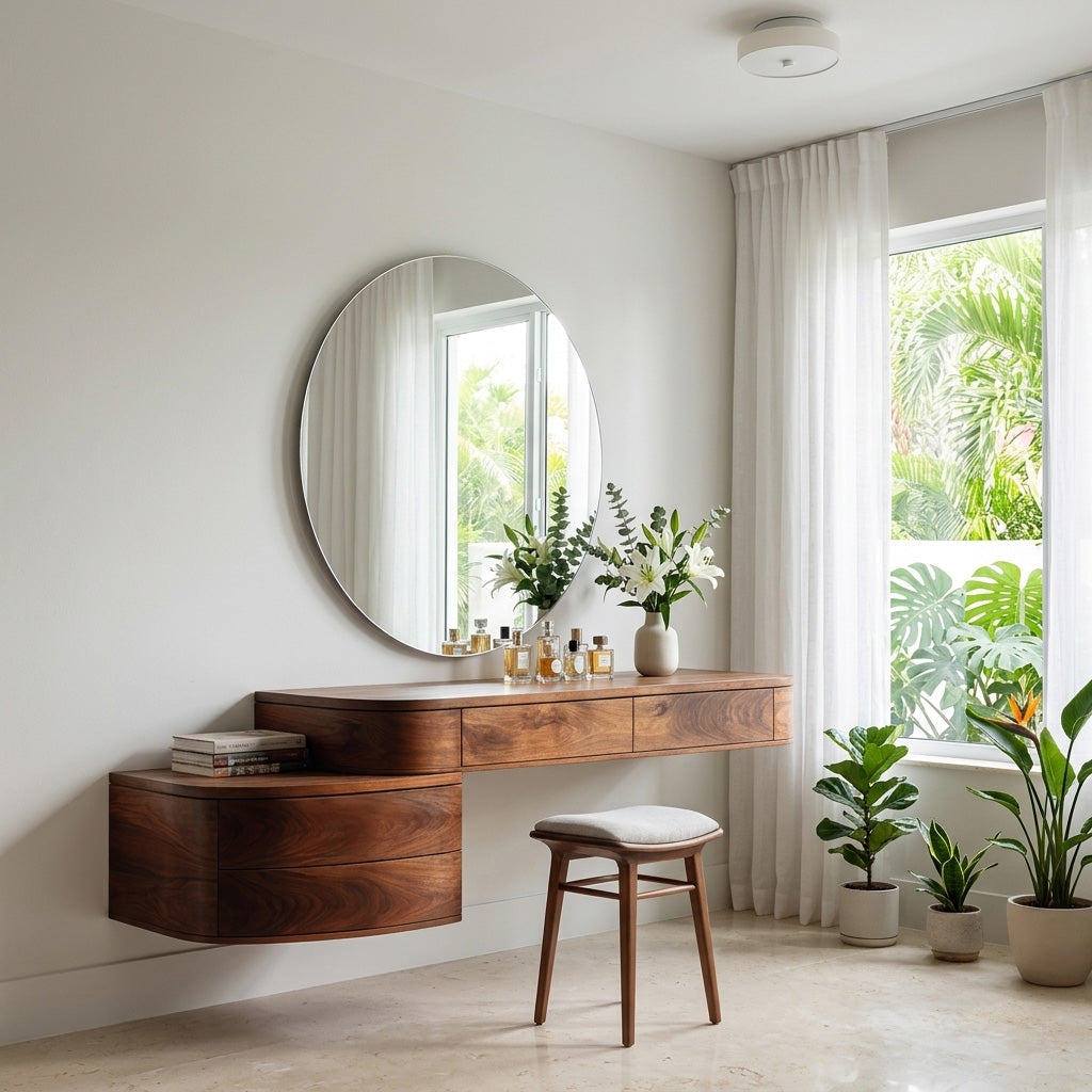 Modern Wooden Wall Mounted Makeup Vanity For Bedroom