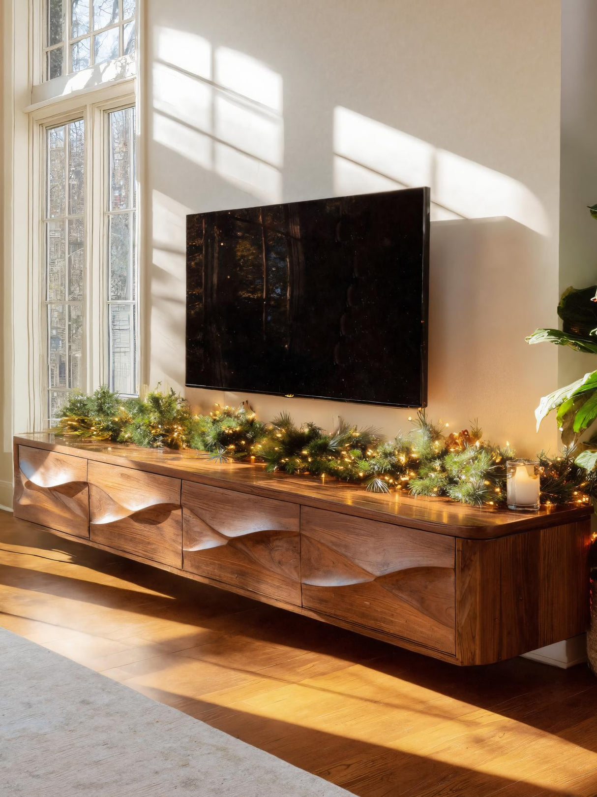 Modern Floating TV Console For Holiday Decor