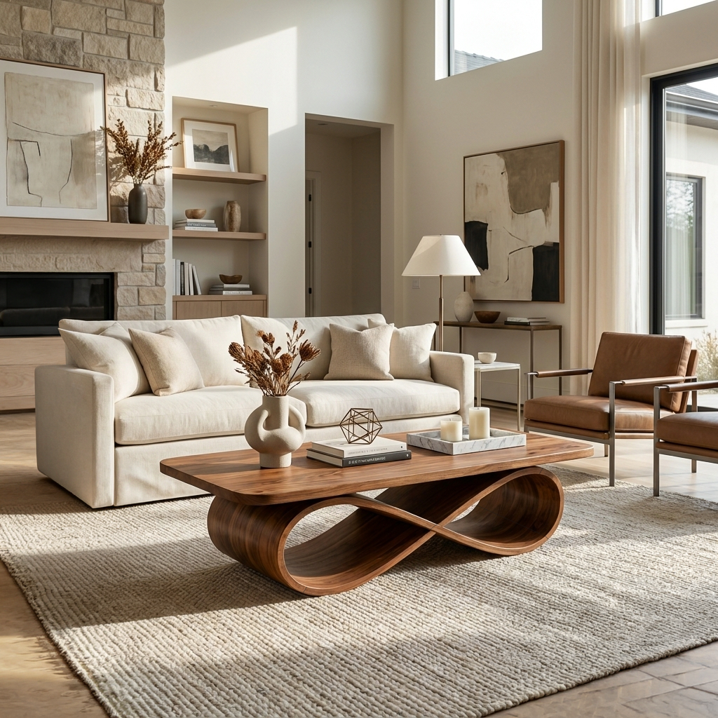 Organic Coffee Table With Twisted Ribbon Base For Luxury Interior