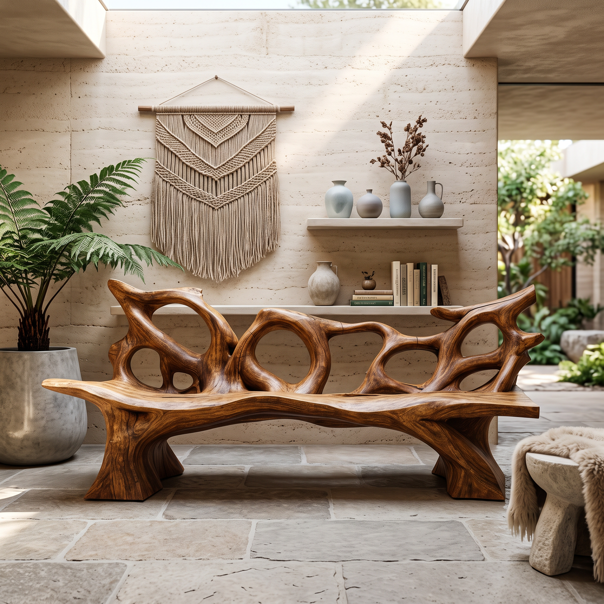 Mid Century Branch Bench Entryway Furniture For Compact Foyers
