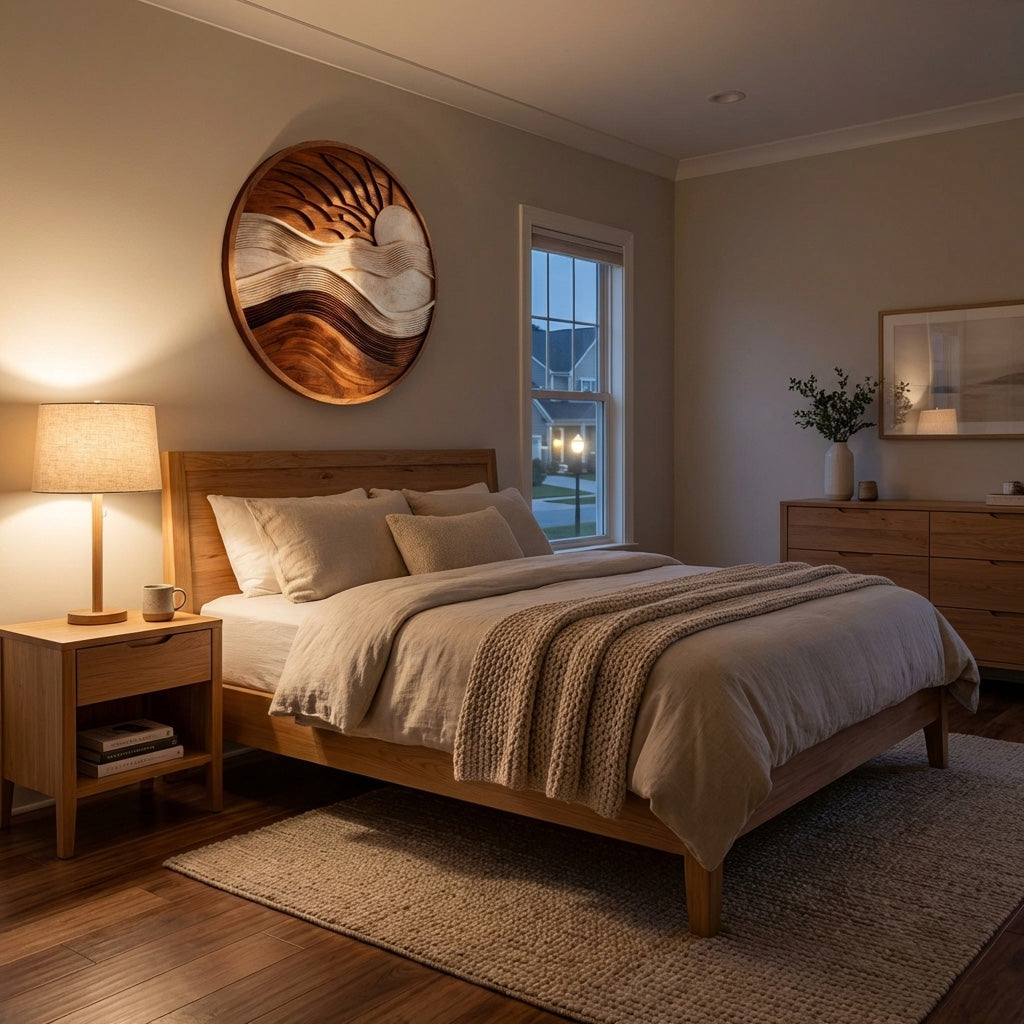 Minimalist Sun And Wave Wooden Wall Sculpture For Living room