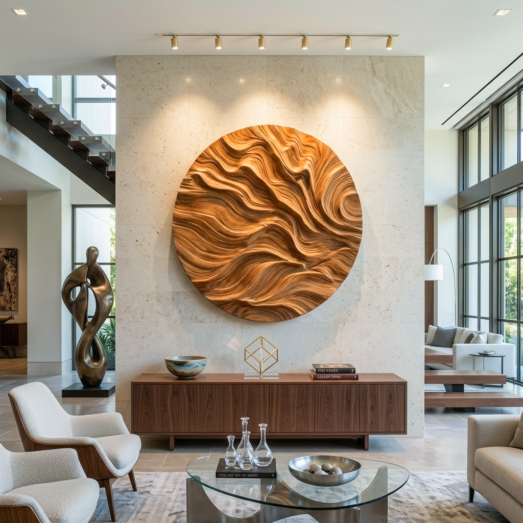 Round Carved Wall Sculpture For Living Room