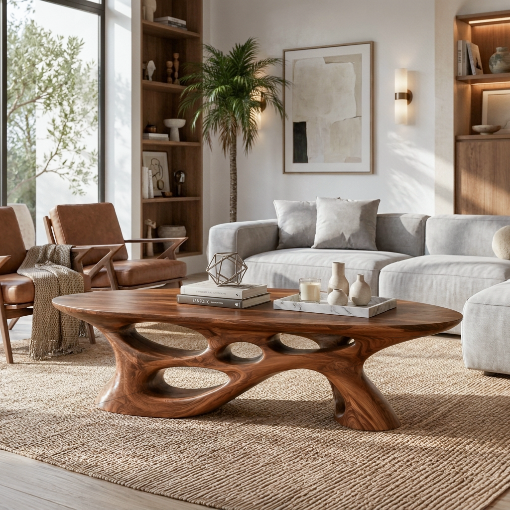 Modern Coffee Table With Carved Open Base For Living Room