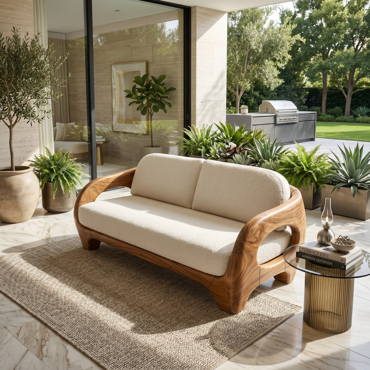 Sculptural Organic Wood Sofa For Contemporary Villa Lounge