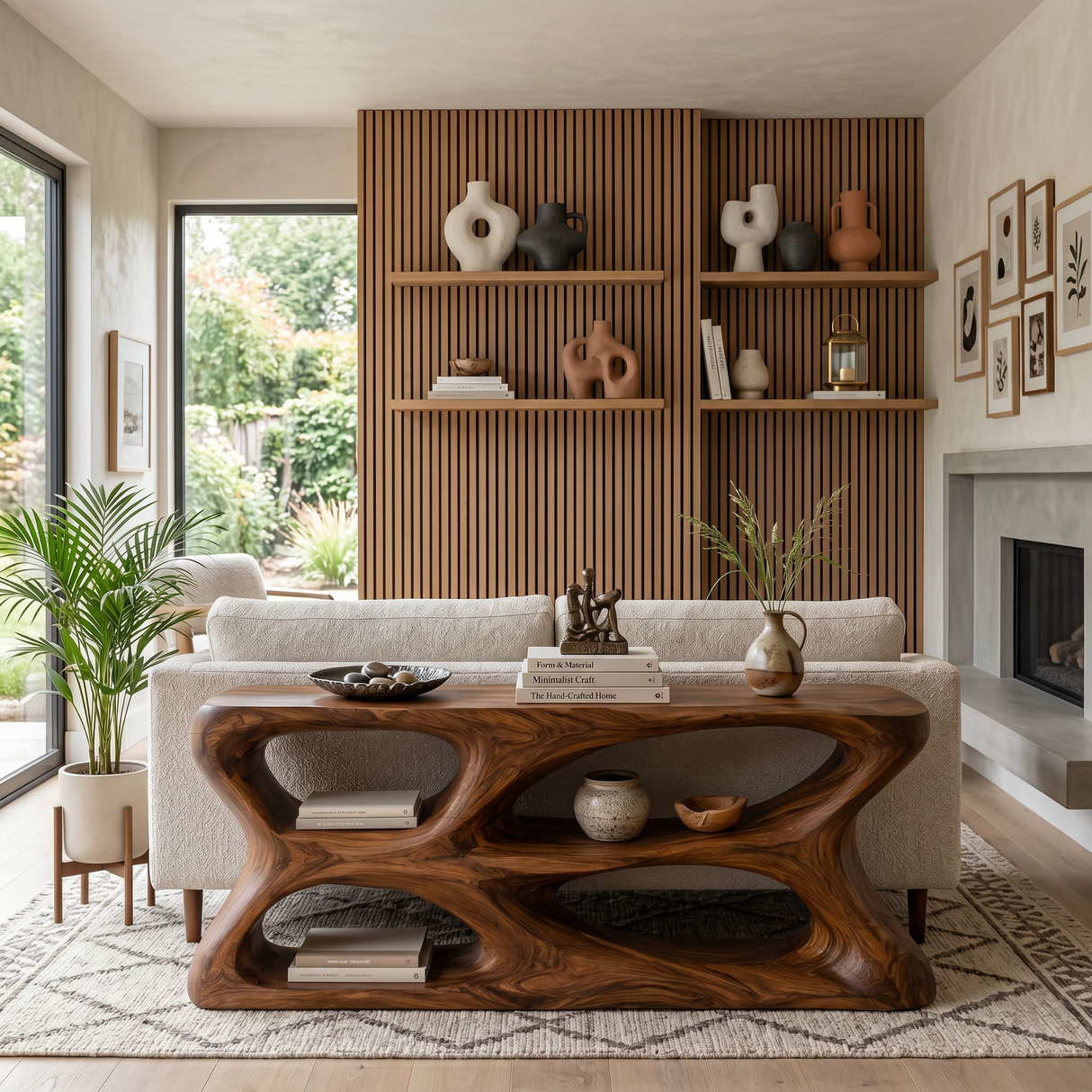 Luxury Sculptural Wooden Console Table For Hallway Entryway