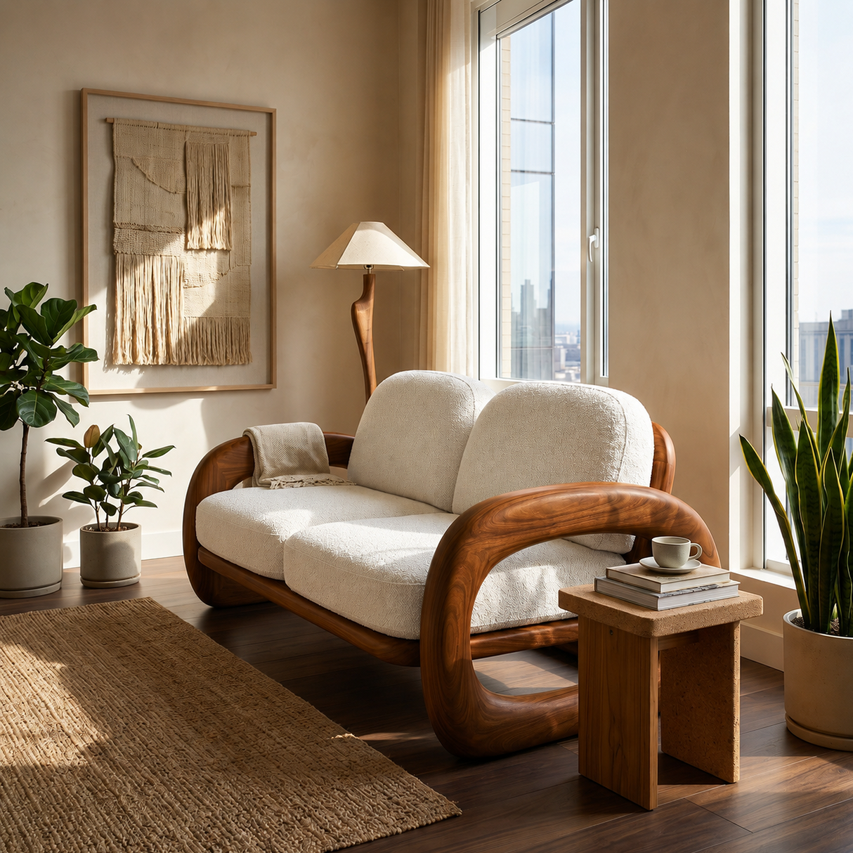 Mediterranean Inspired Wooden Sofa Coastal Living Room