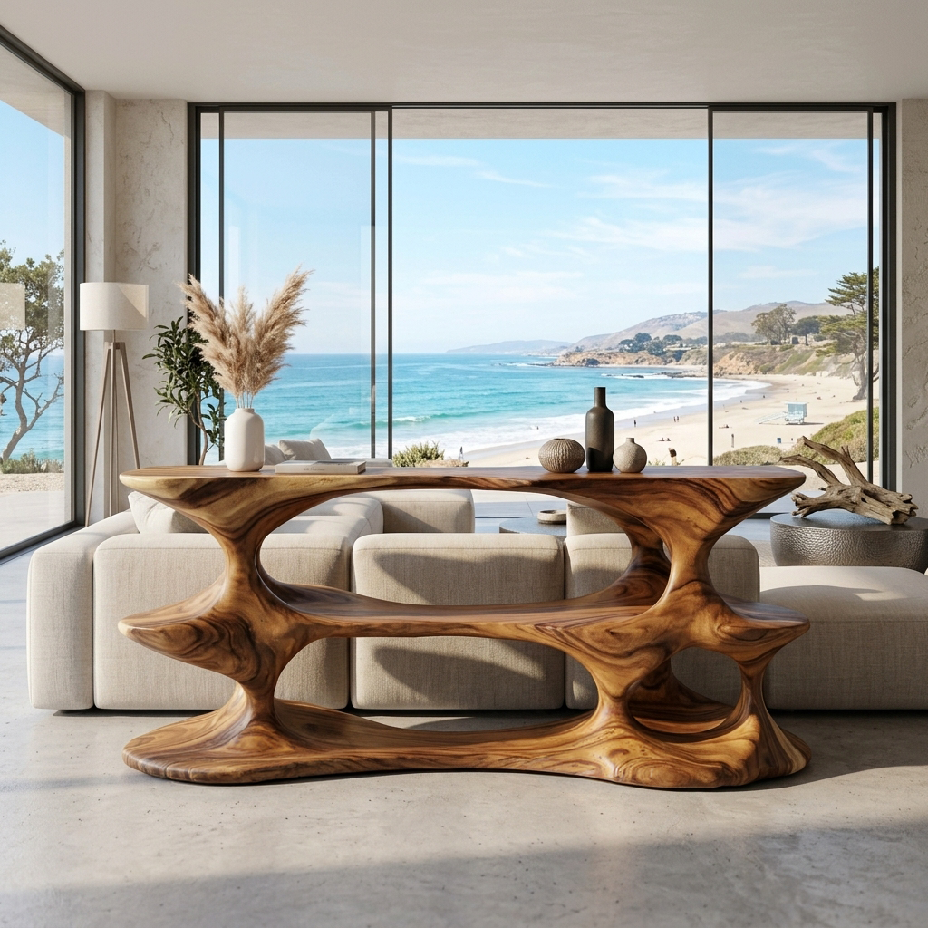 Modern Natural Wood Console Table For Living Room Decor