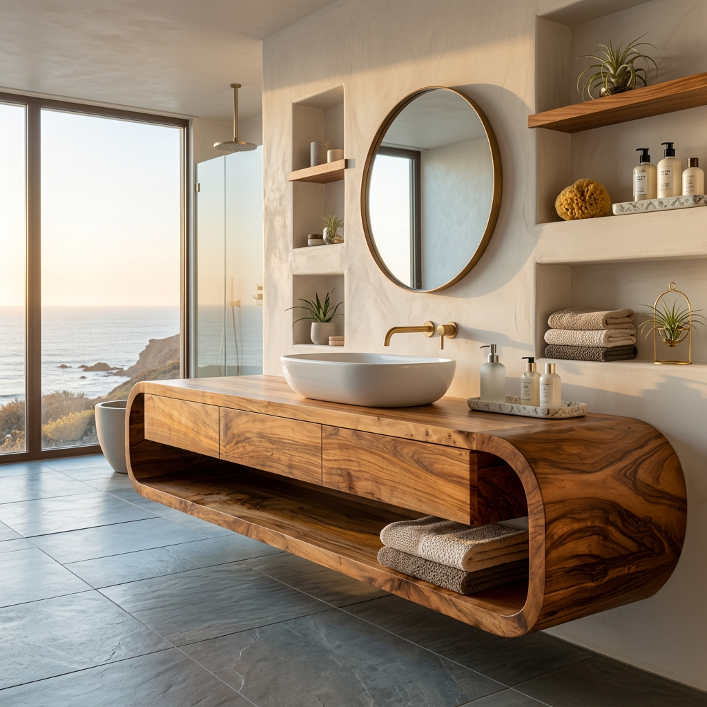 Wooden Wall Mounted Bathroom Vanity For Modern Bathroom Decor