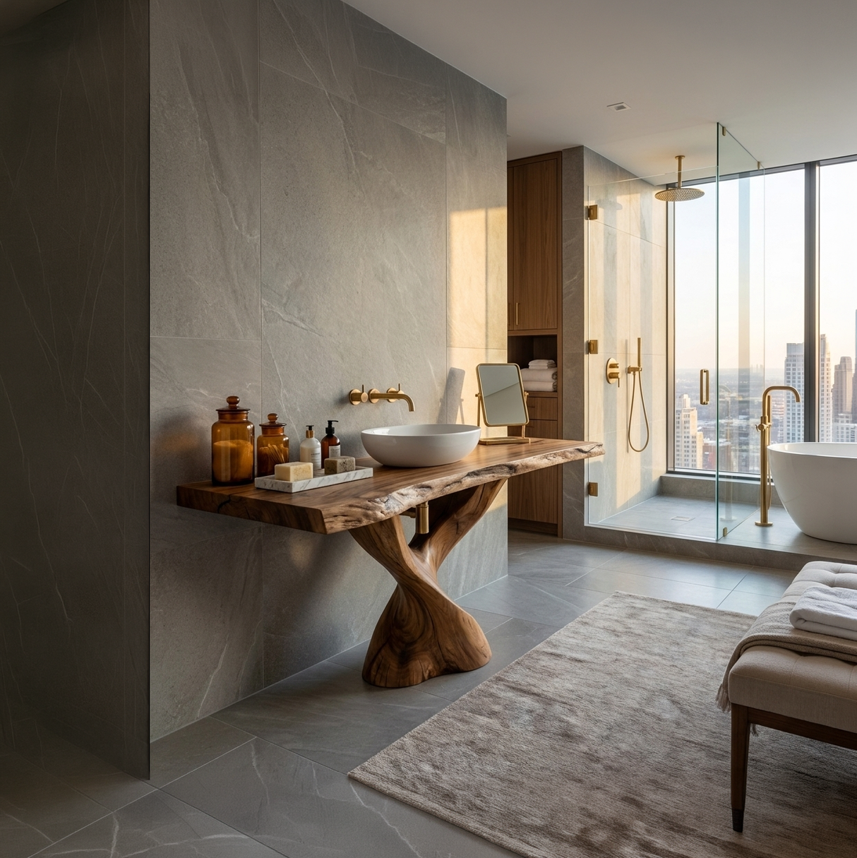 Modern Bathroom Vanity With Twisted Base For Spa Bath