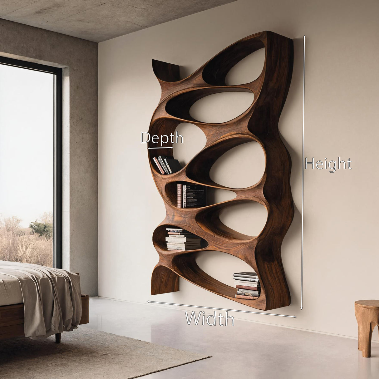 Artistic Sculptural Wall Mounted Bookshelf For Living Room