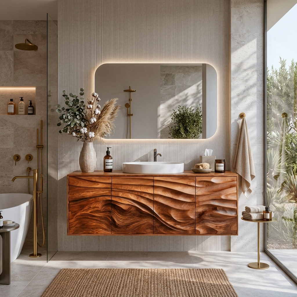 Contemporary Bathroom Vanity With Statement Wave Front For Bathroom Interior
