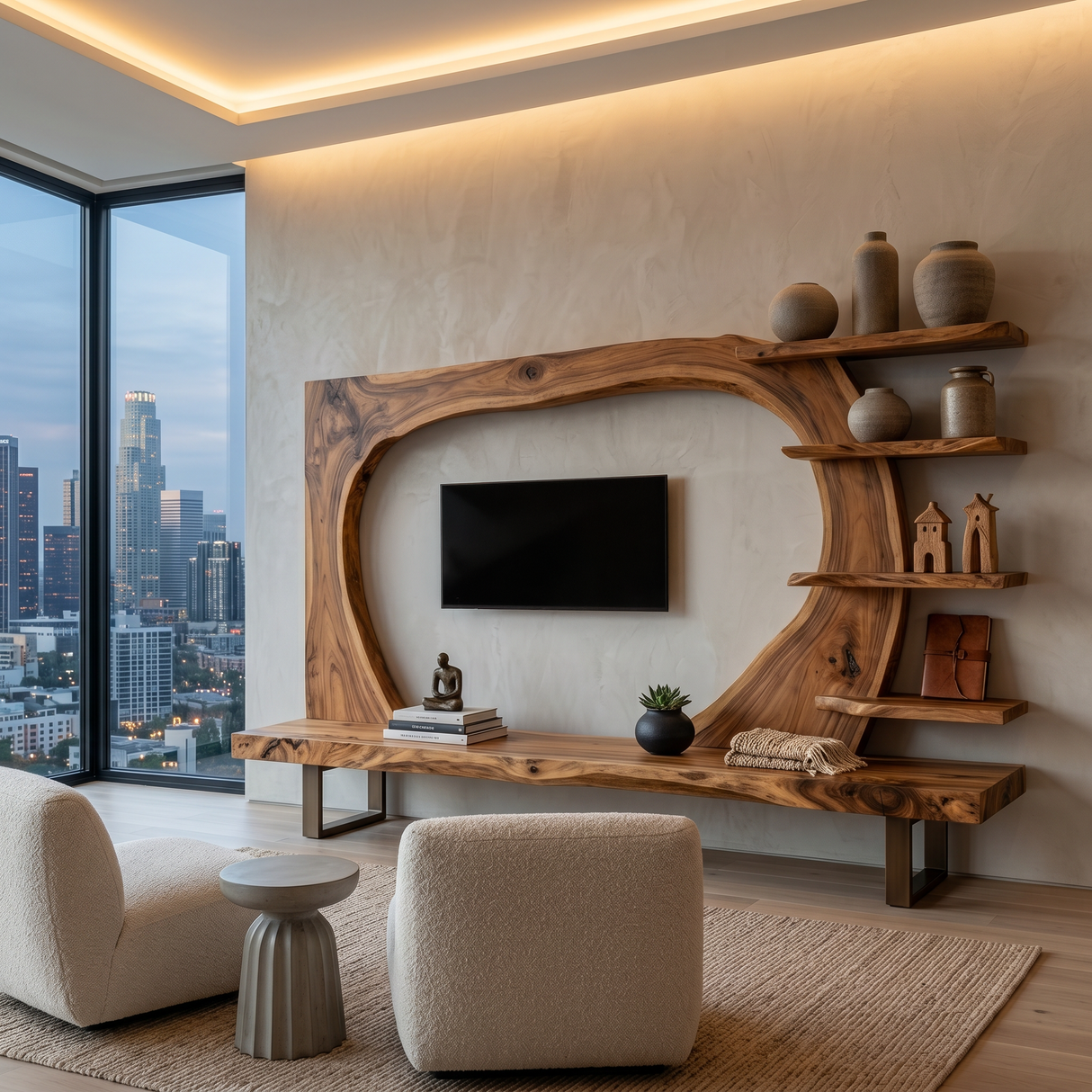 Wooden TV Stand With Frame Includes Display Shelves For Home