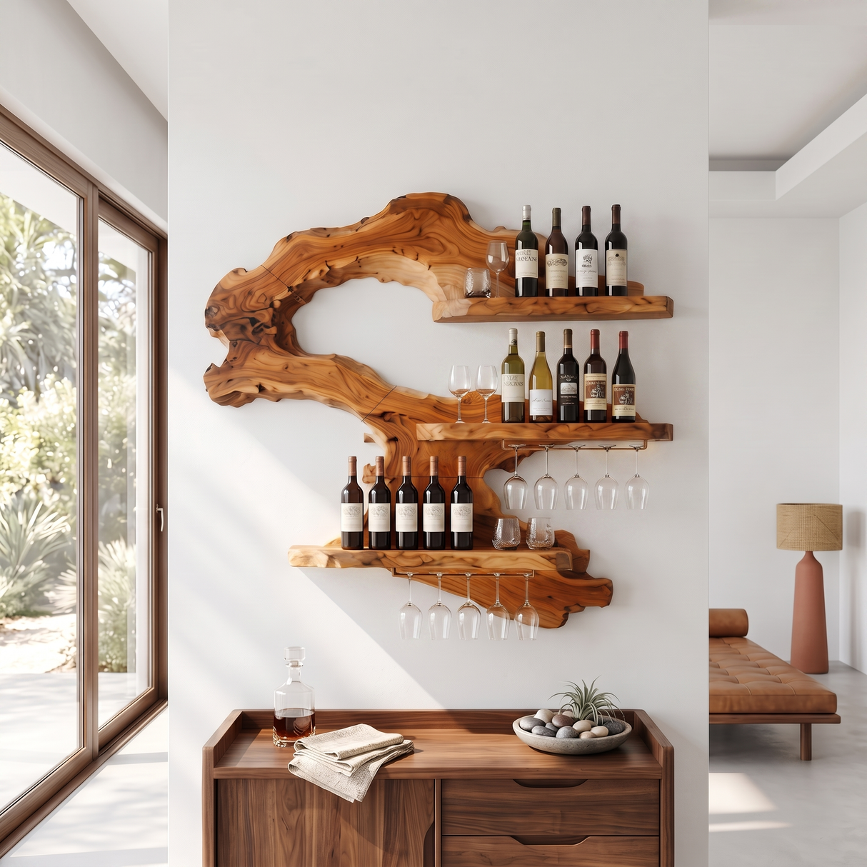 Mid Century Wine Rack Wall Mounted For Home Bar
