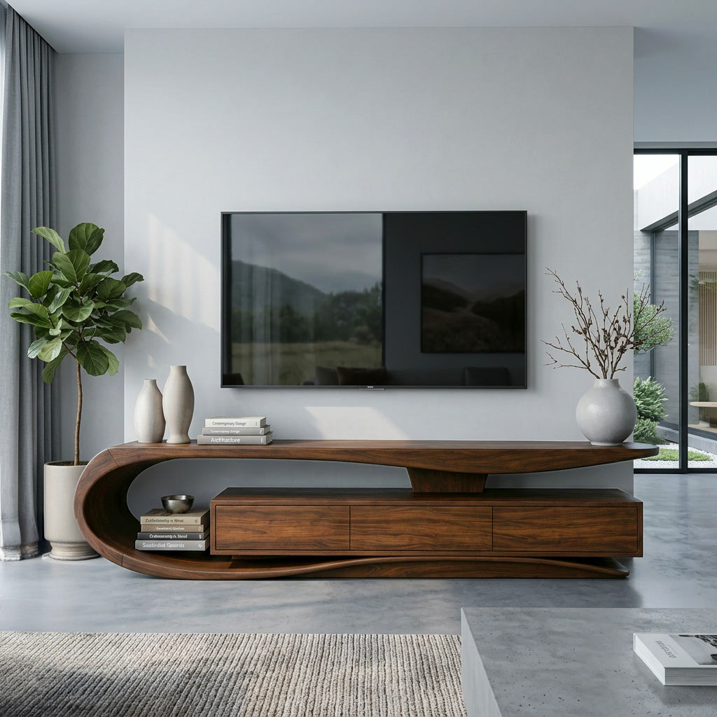 Organic Rounded Wooden TV Console For Living Room Furniture