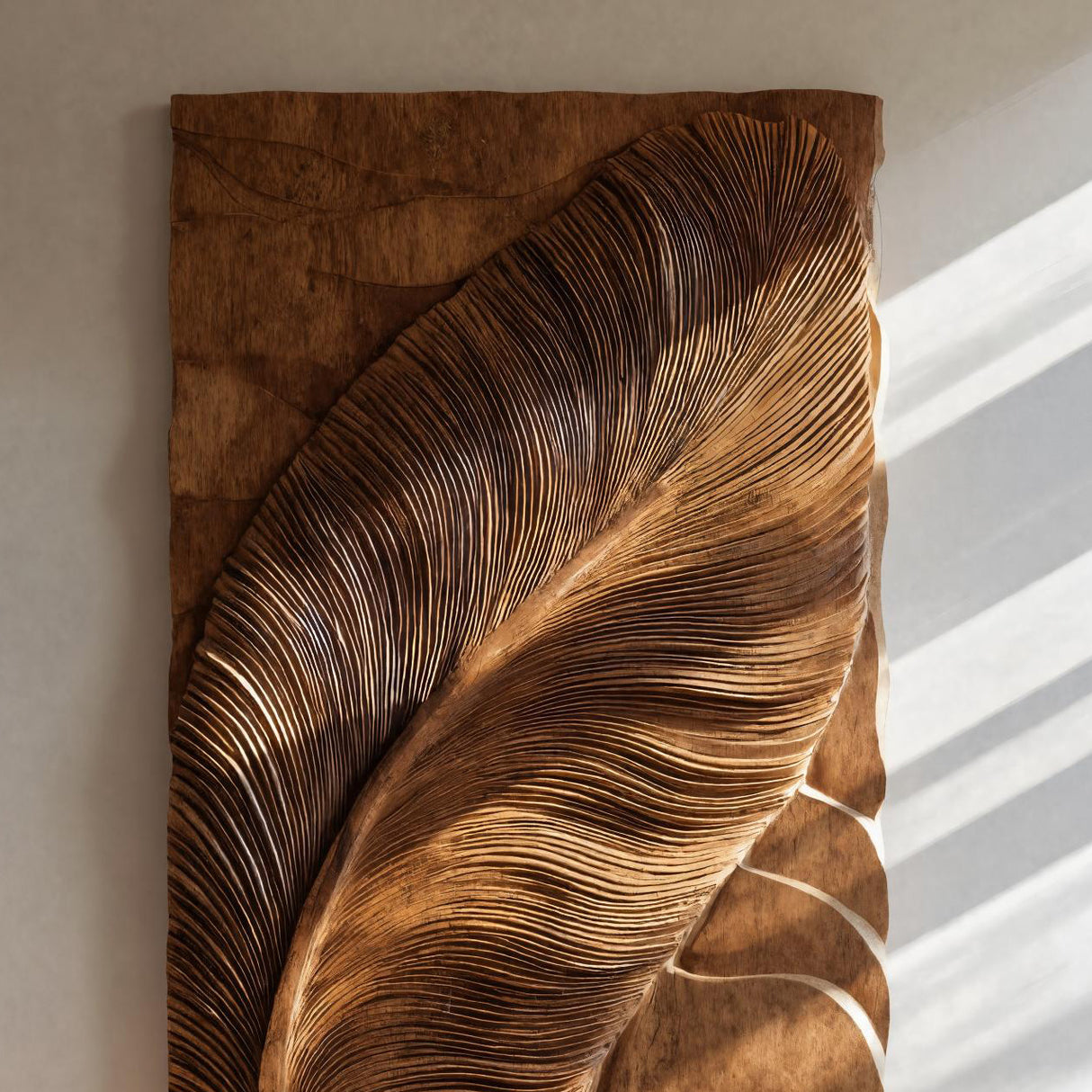 Hand Carved Feather Wall Art For Contemporary Living Room