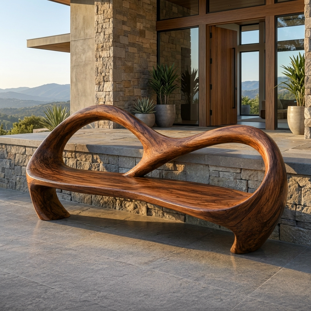 Freeform Sculptural Entryway Bench For Luxury Entryway