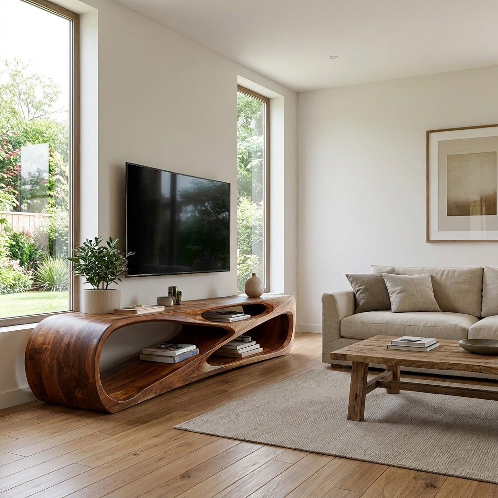 Contemporary Natural Wood Media Console For Living Room Decor