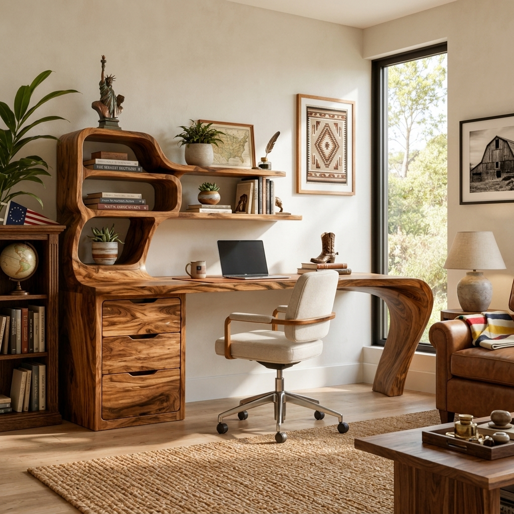 Modern Desk With Integrated Shelves And Drawers For Home Workspace