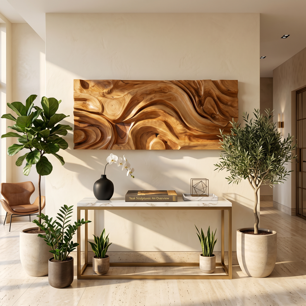 Round Floral Wall Art With Carved Texture For Entryway
