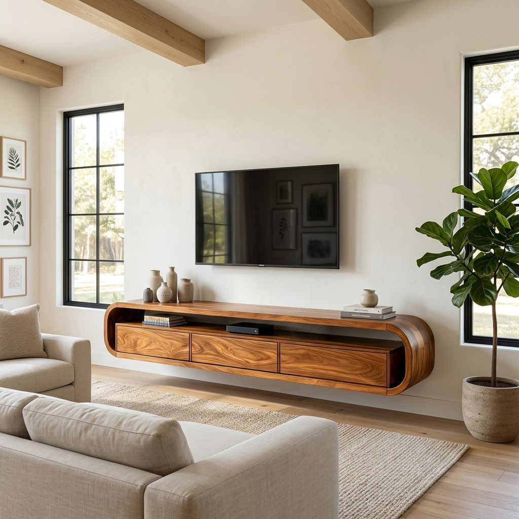 Modern Wooden Floating TV Stand For Living Room Storage
