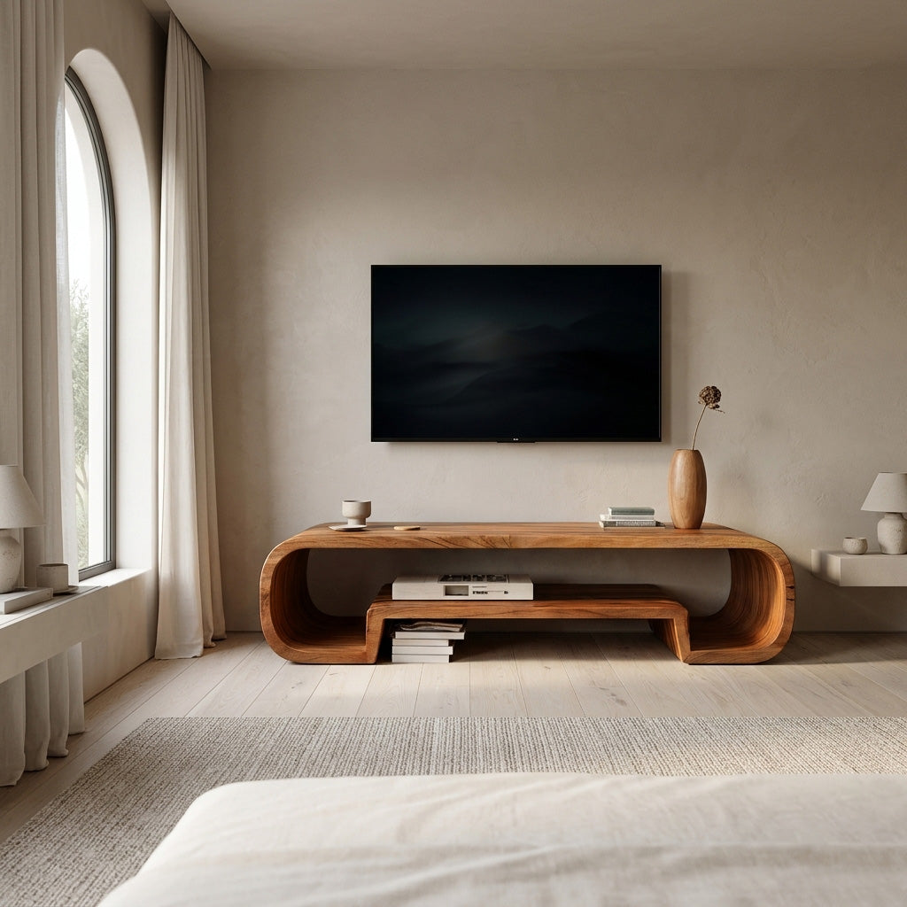 Organic Sculptural Wooden TV Cabinet for Living Room