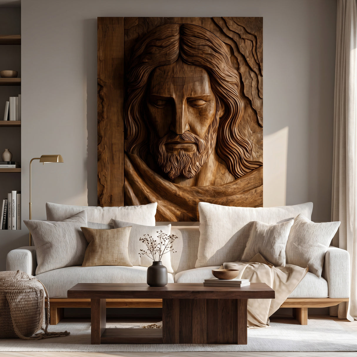 Handcrafted Wooden Religious Relief Wall Art For Living Room